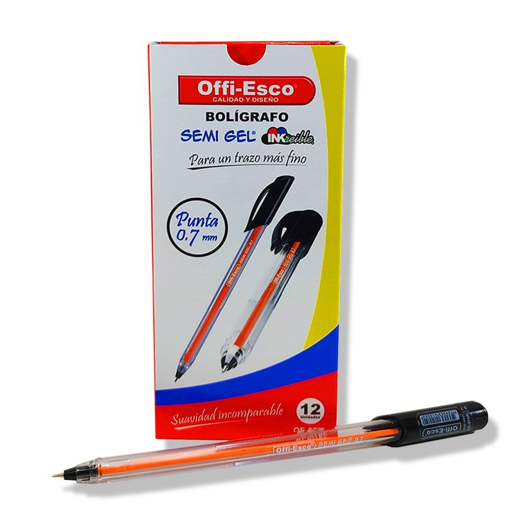BOLIGRAFO SEMIGEL OFFI-ESCO NEGRO CUERPO NARANJA REF OE-076