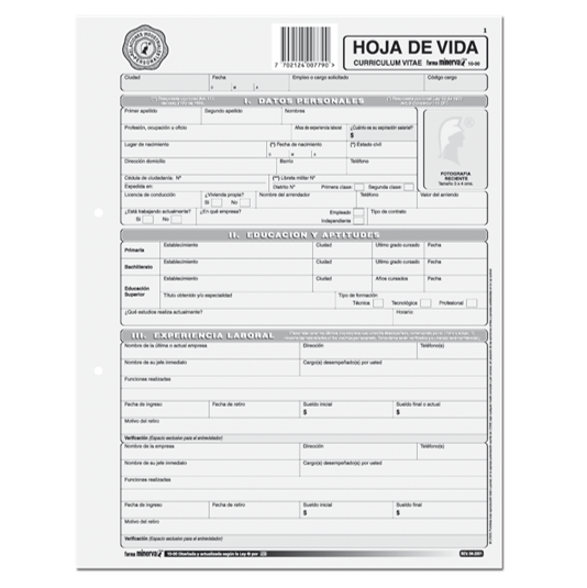 FORMA MINER 1000 HOJA VIDA SENCILLA X20