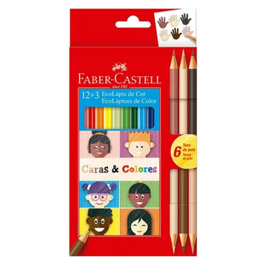 COLORES FABER CARAS Y COLORES 12+3 TRIANGULAR